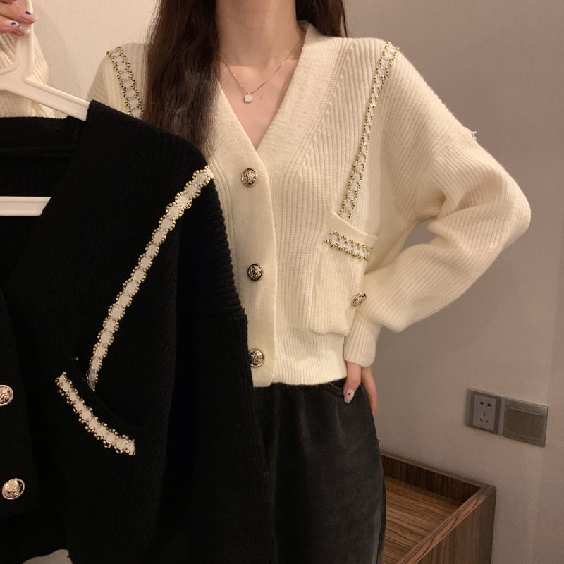 185441-2022早秋法式小众v领小香风针织开衫气质百搭短款外套女外穿-详情图
