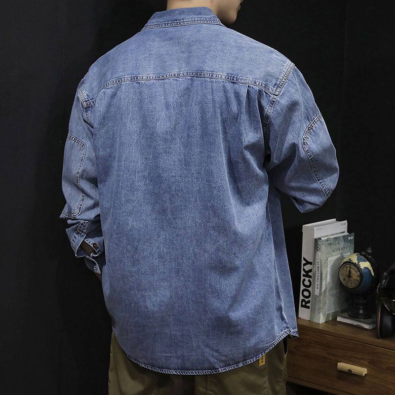 Autumn Washed Jacket Men's American Style High Street Fashion Casual Denim Jacket Hong Kong Style Trendy Loose All-match Shirt