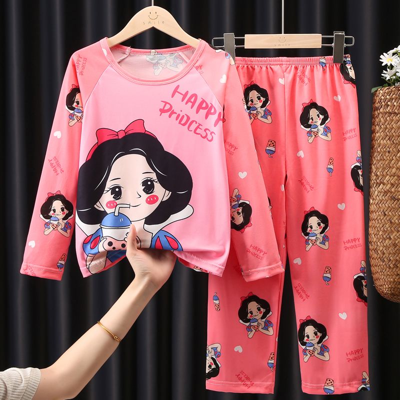 Children's Spring and Autumn Boys Thin Section Long-sleeved Suit Cartoon Little Girl Baby Middle and Big Children Summer Air Conditioning Home Service