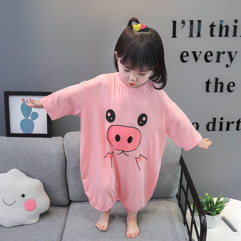 Spring and Autumn Men's, Women's and Children's One-button Nightdress Pure Cotton Long-sleeved Sweat-absorbing Anti-kick One-Piece Pajamas Girls Homewear
