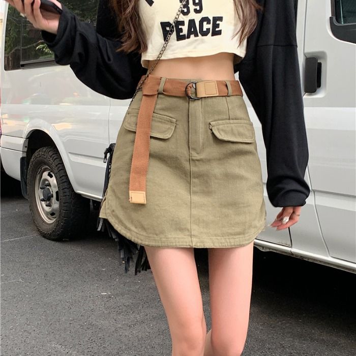 Denim A-line Half length Skirt for Women's Summer New Style Hip Wrap High Waist Slim Style Skirt Short Skirt Trousers Spicy Girl Short Skirt