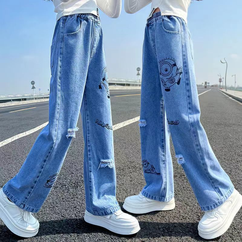 Girls wide-leg pants  new autumn clothing children's denim trousers Korean style foreign style casual loose pants