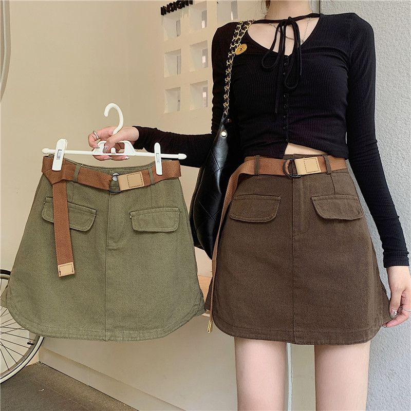 Denim A-line Half length Skirt for Women's Summer New Style Hip Wrap High Waist Slim Style Skirt Short Skirt Trousers Spicy Girl Short Skirt