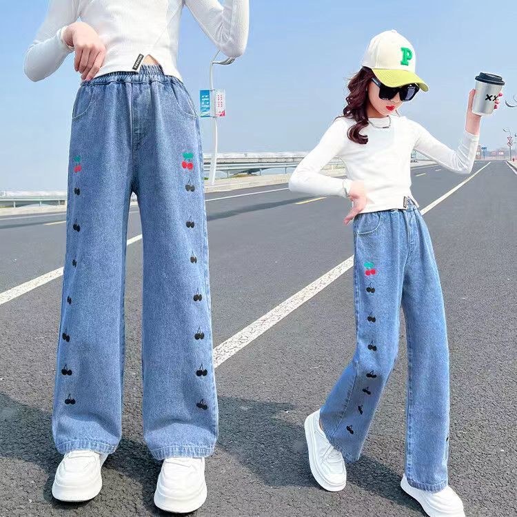 Girls wide-leg pants  new autumn clothing children's denim trousers Korean style foreign style casual loose pants