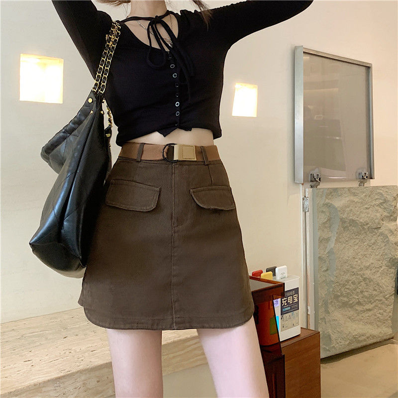 Denim A-line Half length Skirt for Women's Summer New Style Hip Wrap High Waist Slim Style Skirt Short Skirt Trousers Spicy Girl Short Skirt