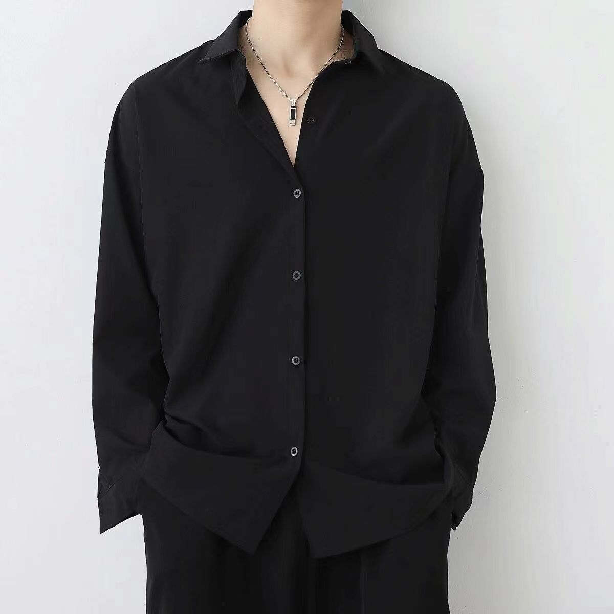Black shirt men's long-sleeved trend handsome Korean version loose DK uniform men's jacket casual men's white shirt