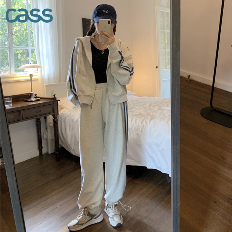 CASS休闲运动套装女外套2022新时尚洋气宽松显瘦卫衣跑步两件套潮