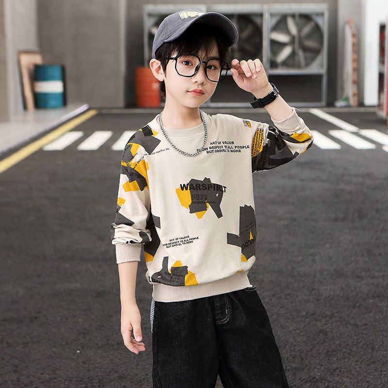 Yibeilu children's clothing boys' long-sleeved T-shirt children's bottoming shirt  spring new style medium and large children's trendy tops