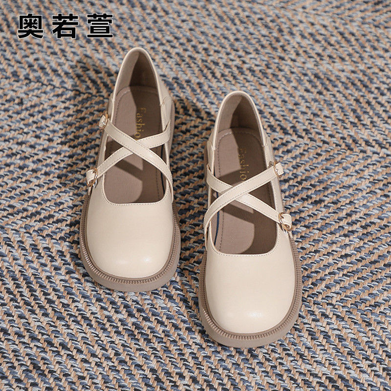 平底單鞋女2023春秋新款淺口小皮鞋仙女風配裙子法式復古瑪麗珍鞋