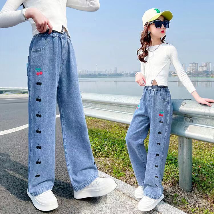 Girls wide-leg pants  new autumn clothing children's denim trousers Korean style foreign style casual loose pants