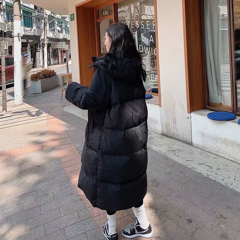 Black long feather padded jacket 2022 new women's mid-length padded jacket Korean version of over-the-knee bread jacket winter long coat