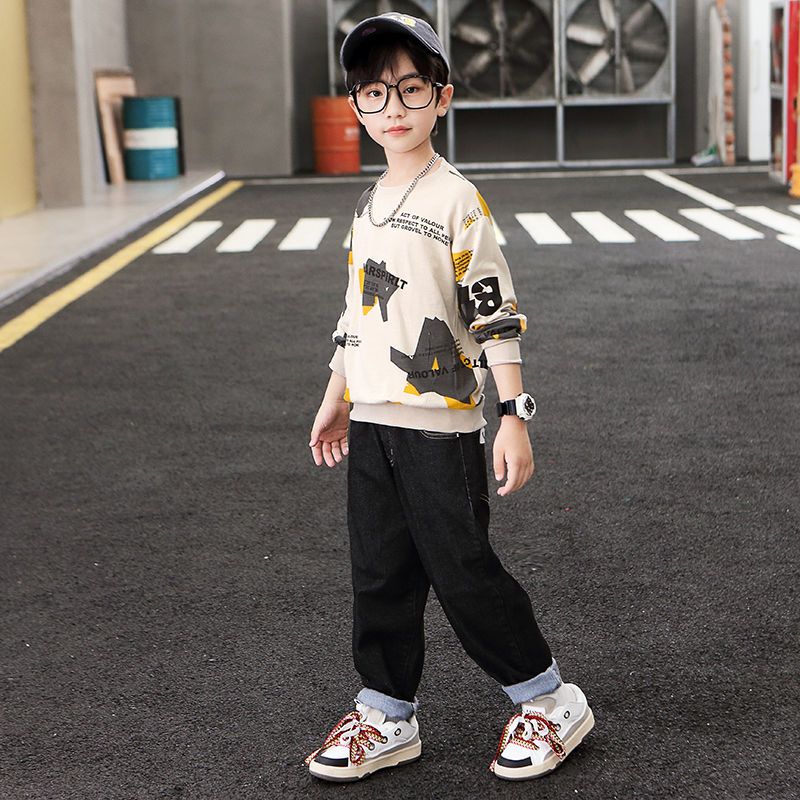 Yibeilu children's clothing boys' long-sleeved T-shirt children's bottoming shirt  spring new style medium and large children's trendy tops