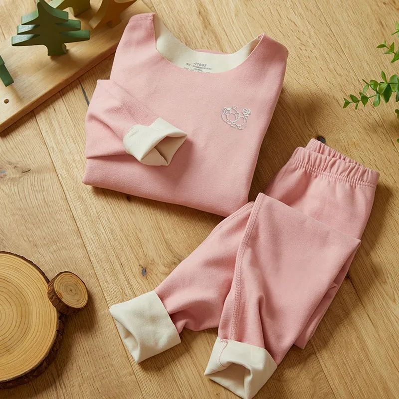 Children's clothing AB double-sided de velvet children's underwear suit seamless boys and girls autumn clothes and long johns in the big children's warm pajamas winter