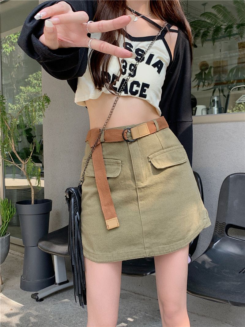 Denim A-line Half length Skirt for Women's Summer New Style Hip Wrap High Waist Slim Style Skirt Short Skirt Trousers Spicy Girl Short Skirt