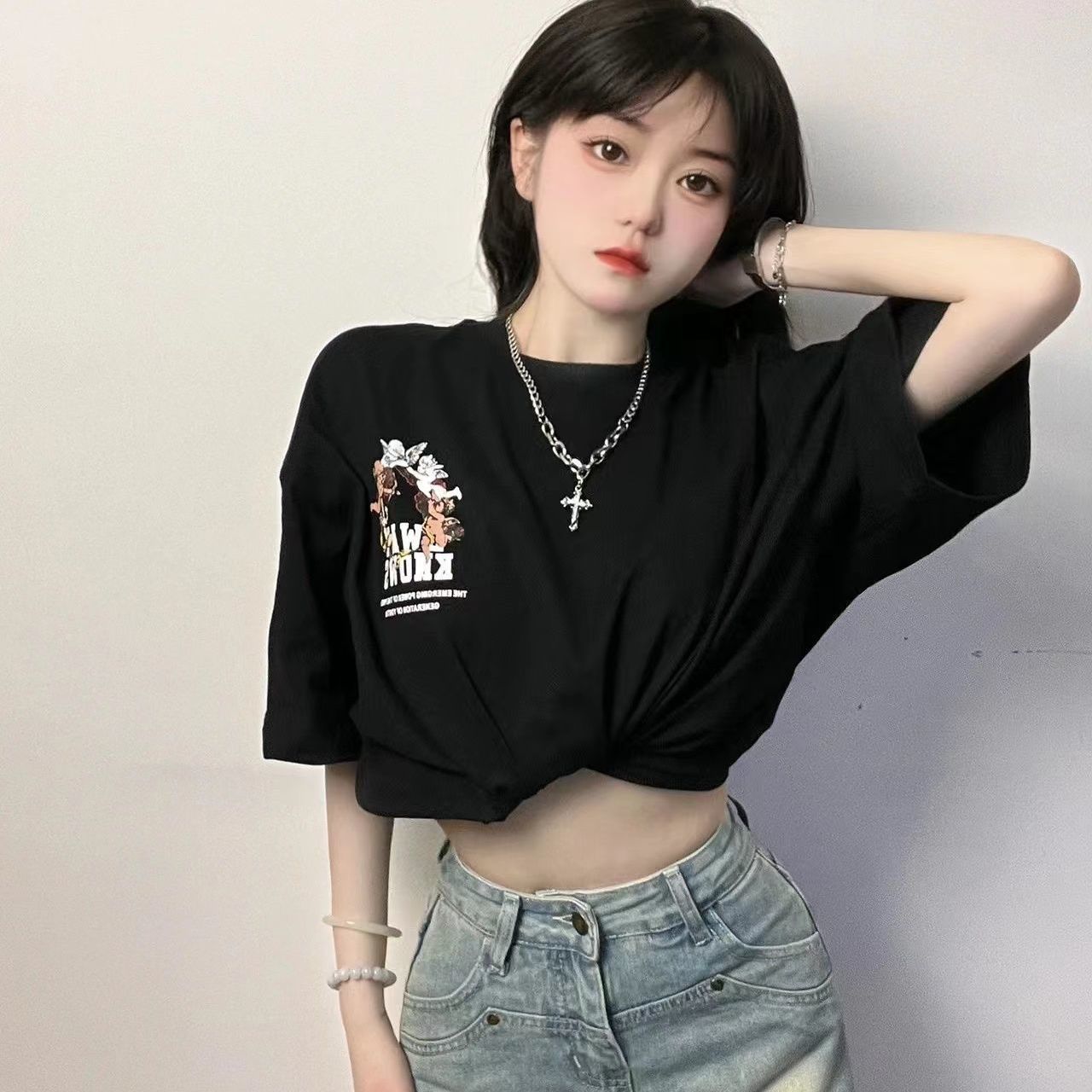 American retro street summer female student t-shirt national tide brand ins niche loose and versatile half-sleeved short-sleeved top clothes