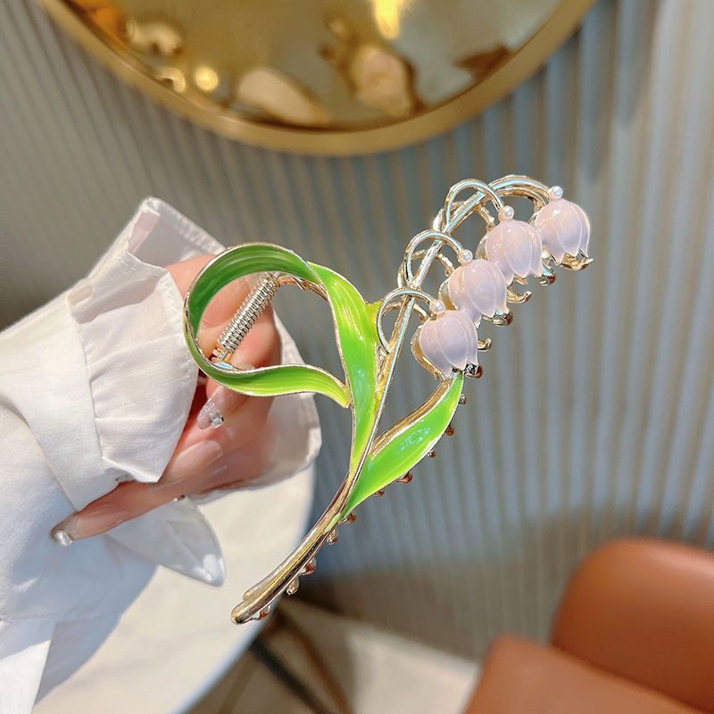 Lily of the valley summer super fairy flower big catch clip female high-end hair clip back head hair accessories ins shark clip tide hair accessories