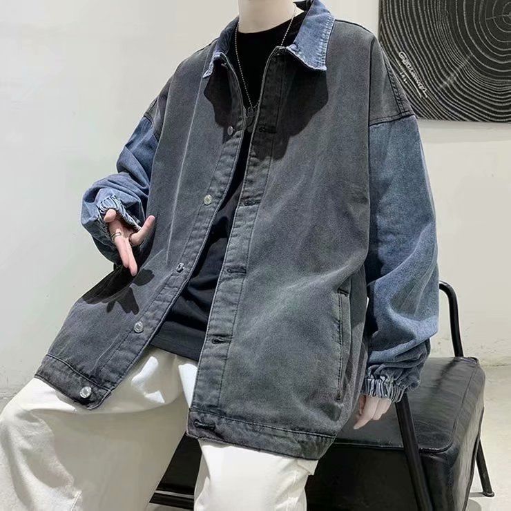 [Three-piece set] Autumn denim jacket boys trend Korean version all-match loose pants casual suit jacket men