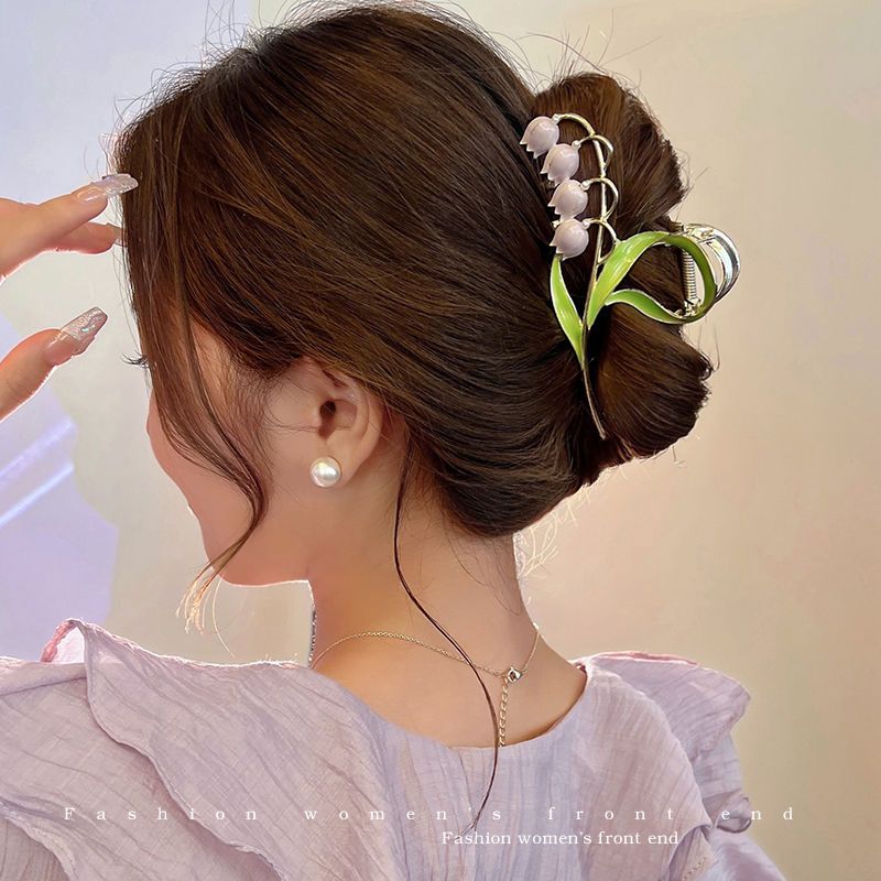 Lily of the valley summer super fairy flower big catch clip female high-end hair clip back head hair accessories ins shark clip tide hair accessories