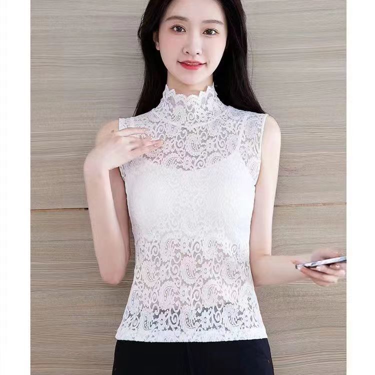 Internet celebrity fake collar women's sleeveless cat bottoming shirt with foreign style hollow shirt fake collar lace