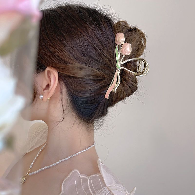 Lily of the valley summer super fairy flower big catch clip female high-end hair clip back head hair accessories ins shark clip tide hair accessories