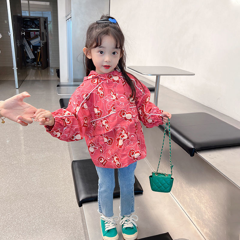 女童連帽風衣兒童寬鬆外套寶寶洋氣衝鋒衣中小童裝2023春秋裝新款