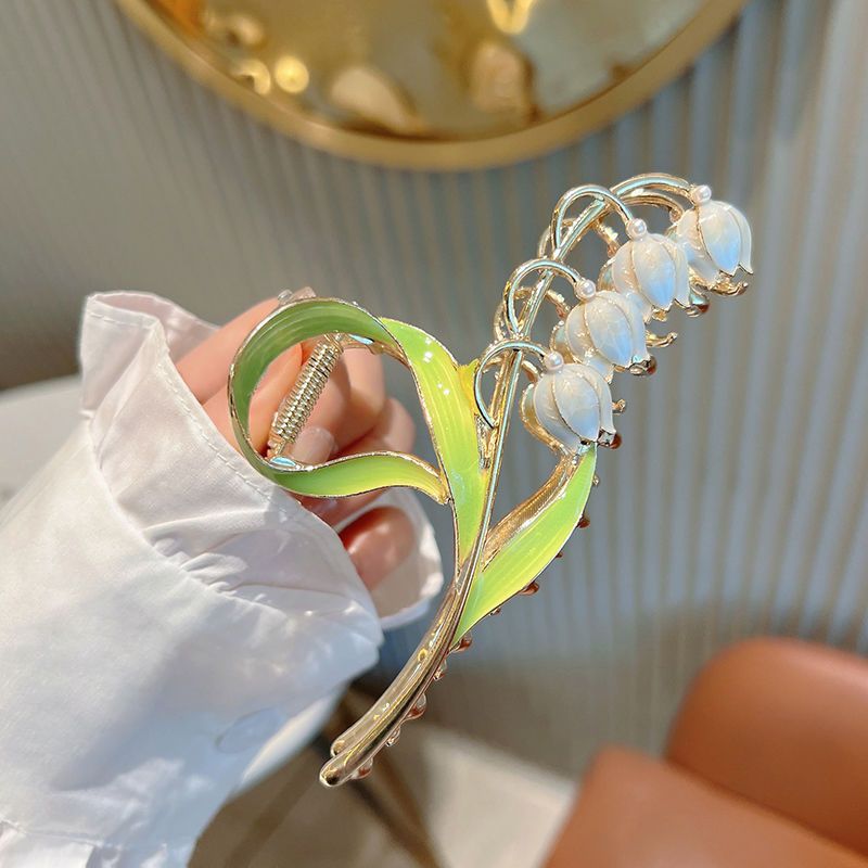 Lily of the valley summer super fairy flower big catch clip female high-end hair clip back head hair accessories ins shark clip tide hair accessories