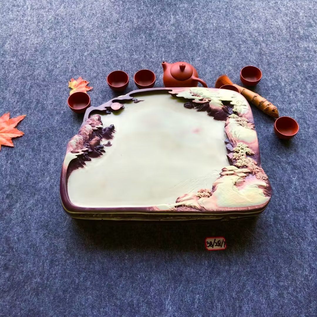 收藏级贵州紫袍玉带石茶盘排水式天然整块石头茶海玉石干泡台家用