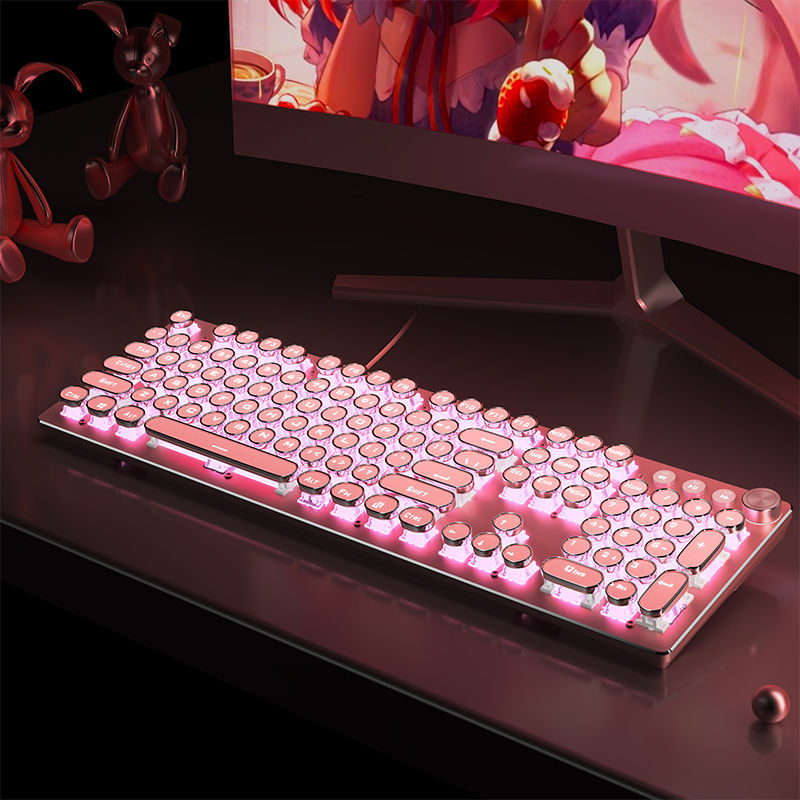 前行者蒸汽朋克机械键盘女生可爱青轴游戏键鼠粉色少女办公
