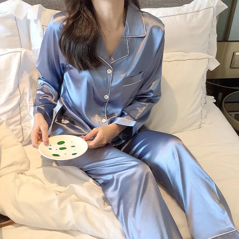 睡衣女夏季冰絲長袖ins學生韓版可愛大碼夏天女士家居服兩件套裝
