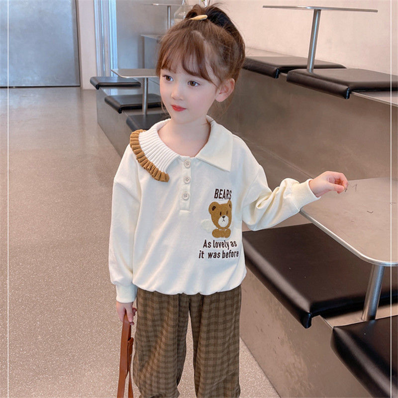 Girls autumn suit new plaid foreign style trousers girl Korean style pullover long-sleeved sweater two-piece spring and autumn suit