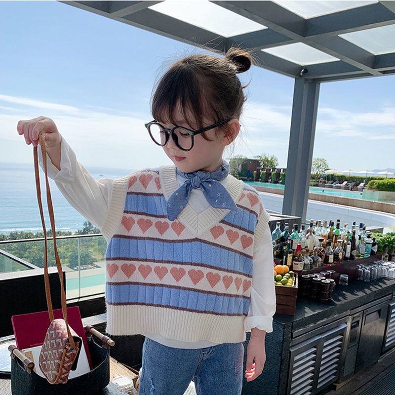 女童针织马甲春秋外穿2021新款小女孩韩版洋气儿童春季毛衣背心潮