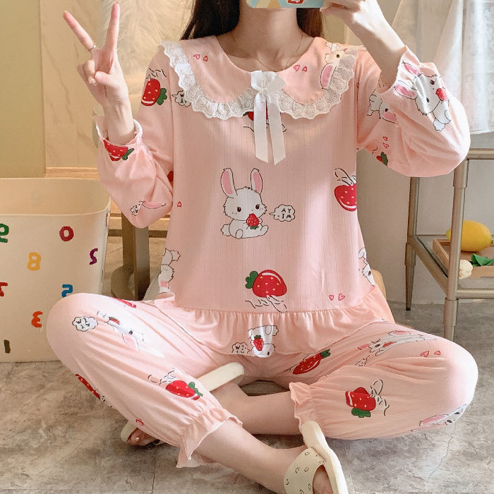 Princess wind pajamas women's spring and autumn long-sleeved sweet student cute lace doll collar loose home service two-piece suit
