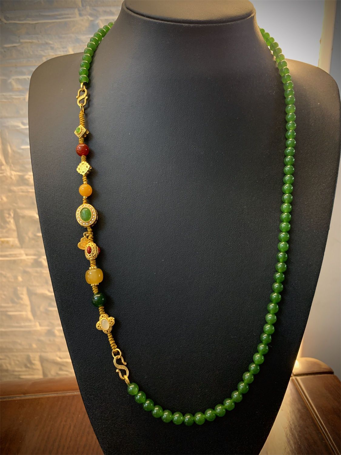 新中式法式原创设计复古祖母绿玛瑙项链一款多戴可拆卸编织手链女