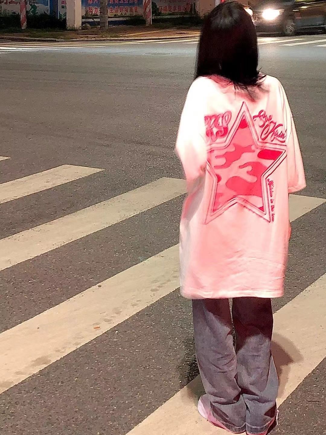 美式hiphop短袖t恤女100%純棉夏寬鬆BF設計感小眾高街五角星上衣