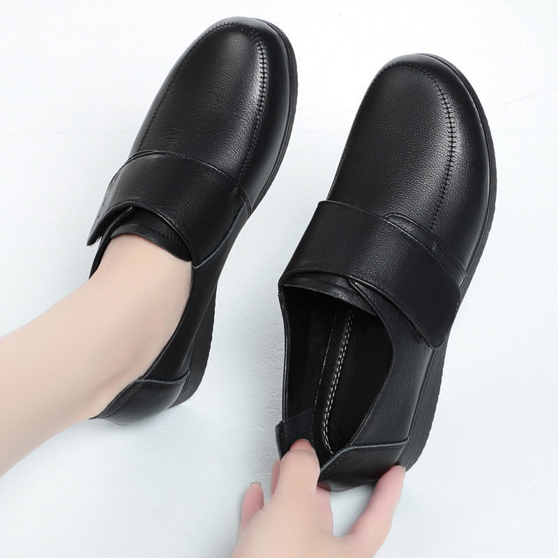 四季深口黑色单鞋新款真皮软底舒适防滑皮鞋平底休闲女单鞋妈妈鞋