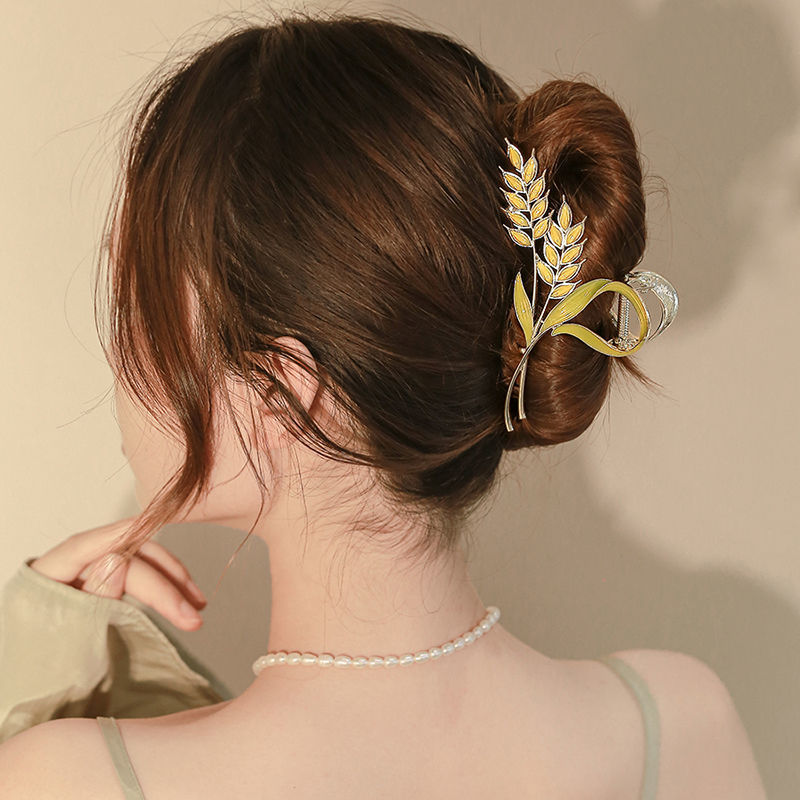 Temperament gold wheat ear clip Chinese style elegant hair clip back of the head high-end antique shark clip headdress