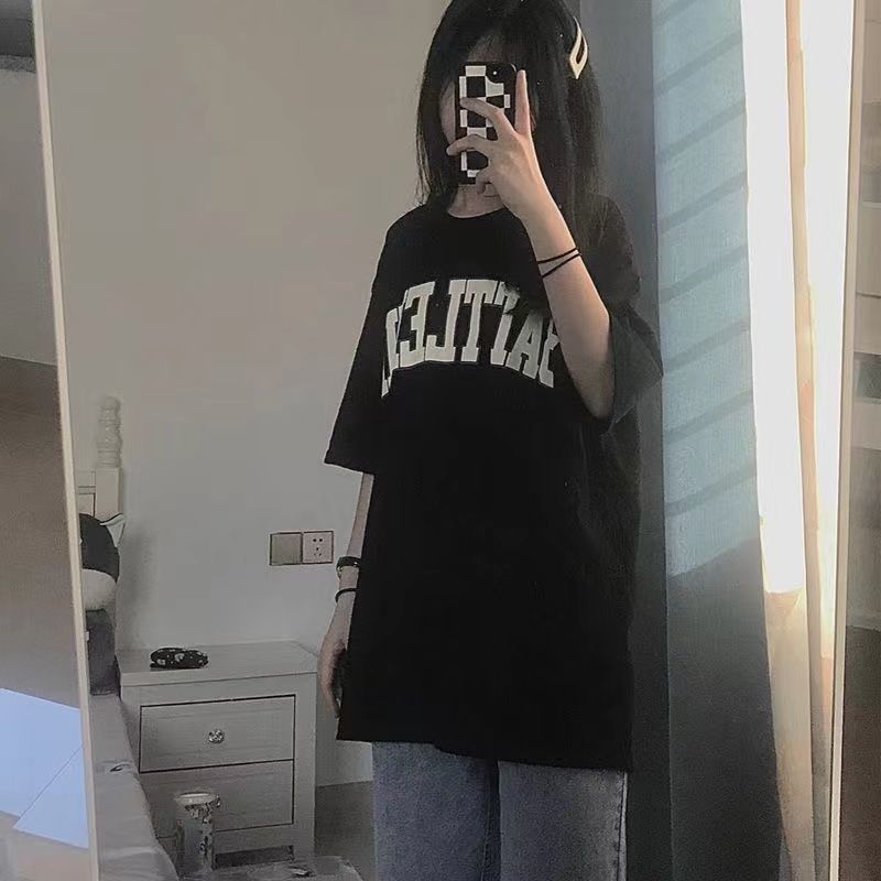 100%純棉短袖t恤女夏季新款潮牌個性字母印花韓版寬鬆ins風上衣潮