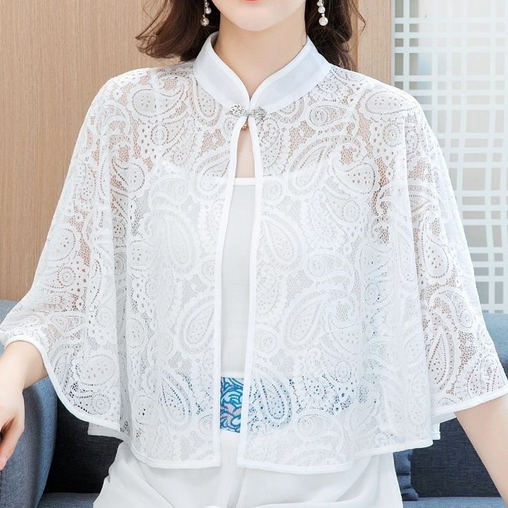 蕾絲防曬小披肩夏季配裙子媽媽披風網紅夏天旗袍外搭開衫女士薄款