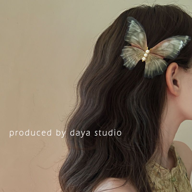 Private romantic super fairy double layer tulle butterfly hair clip retro high-end design temperament bangs sea clip