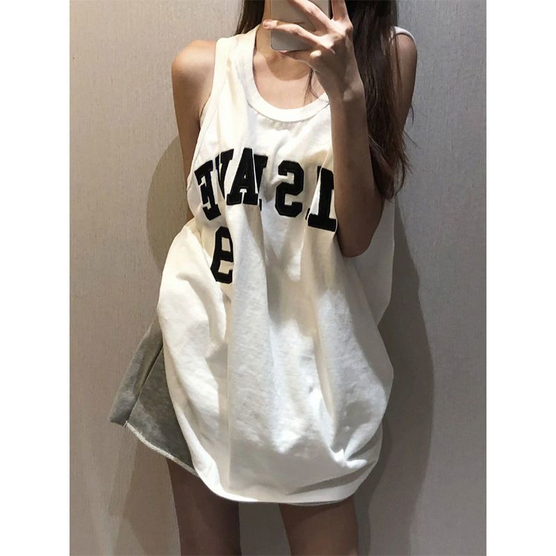  American sleeveless vest T-shirt female Harajuku letters loose mid-length sports outerwear student tops ins tide