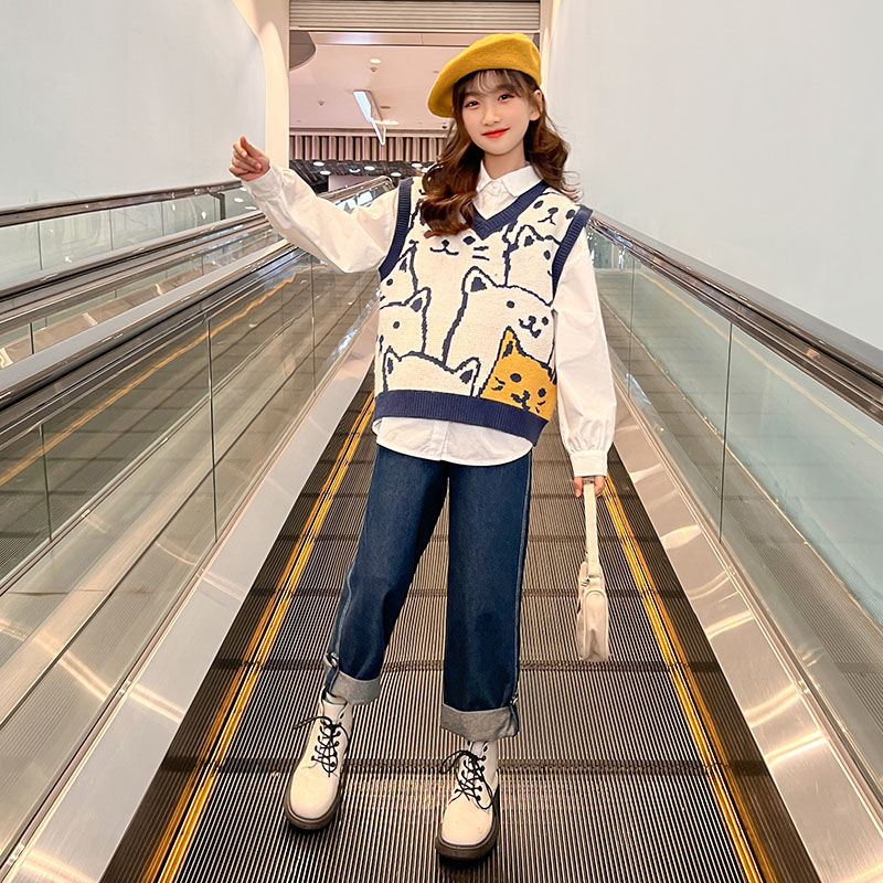 女童春秋季套裝2022新款運動秋裝兒童大童洋氣時髦休閒衣服三件套
