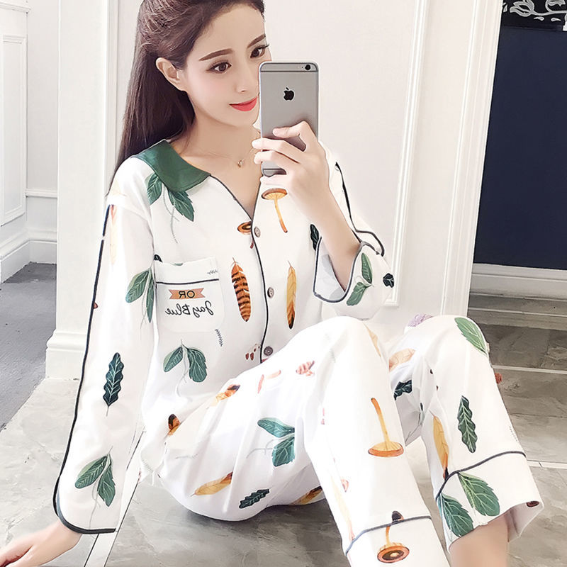 Women's spring and autumn pajamas Japanese style new cartoon lace long-sleeved doll collar cute students wear home clothes set