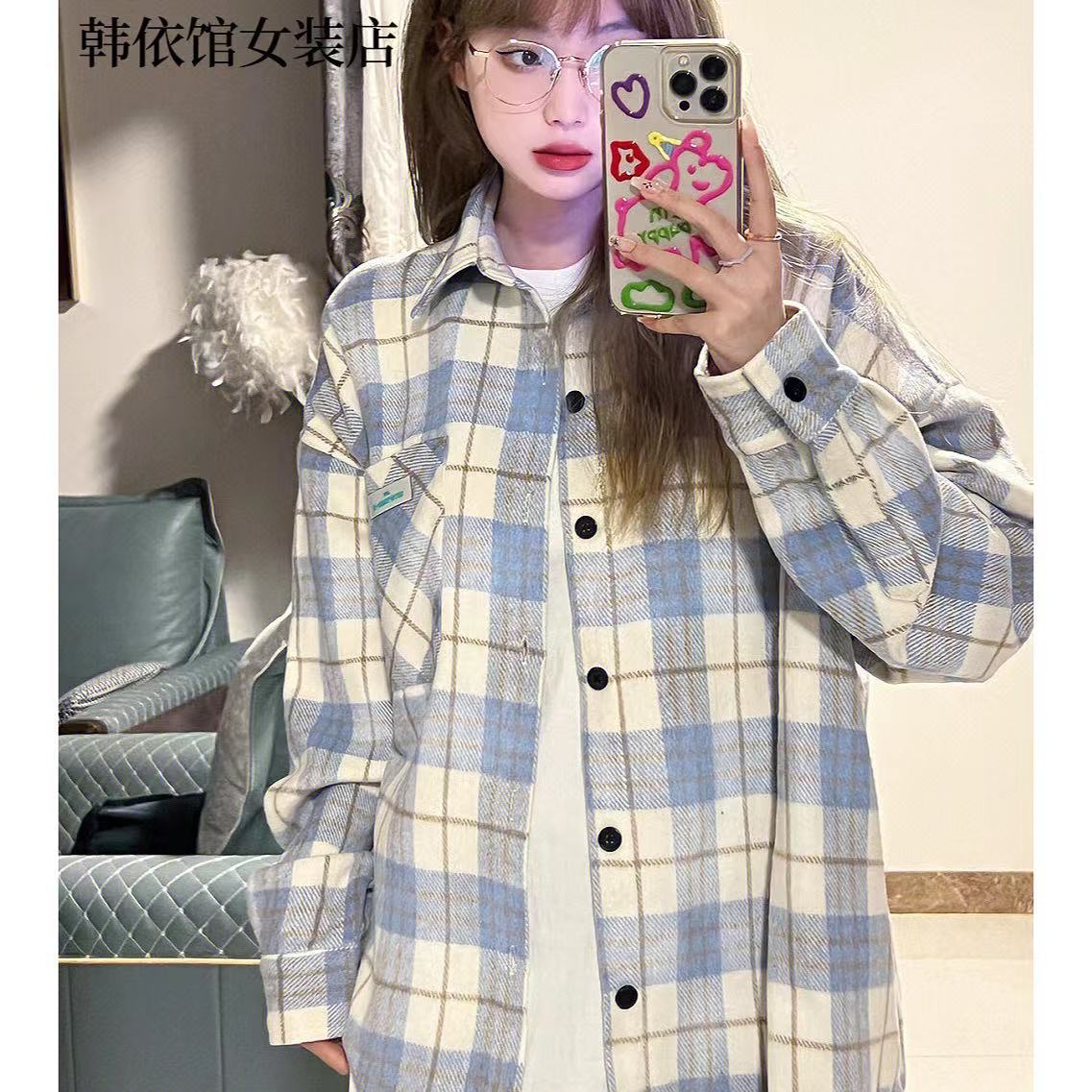 春秋韓版格子襯衫女日系新款寬鬆休閒百搭小眾長袖襯衣開衫外套潮