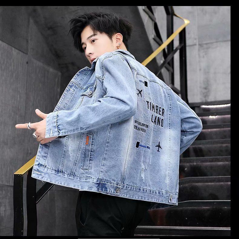Denim jacket men's all-match Korean version trendy handsome denim clothing slim student jacket autumn social guy jacket