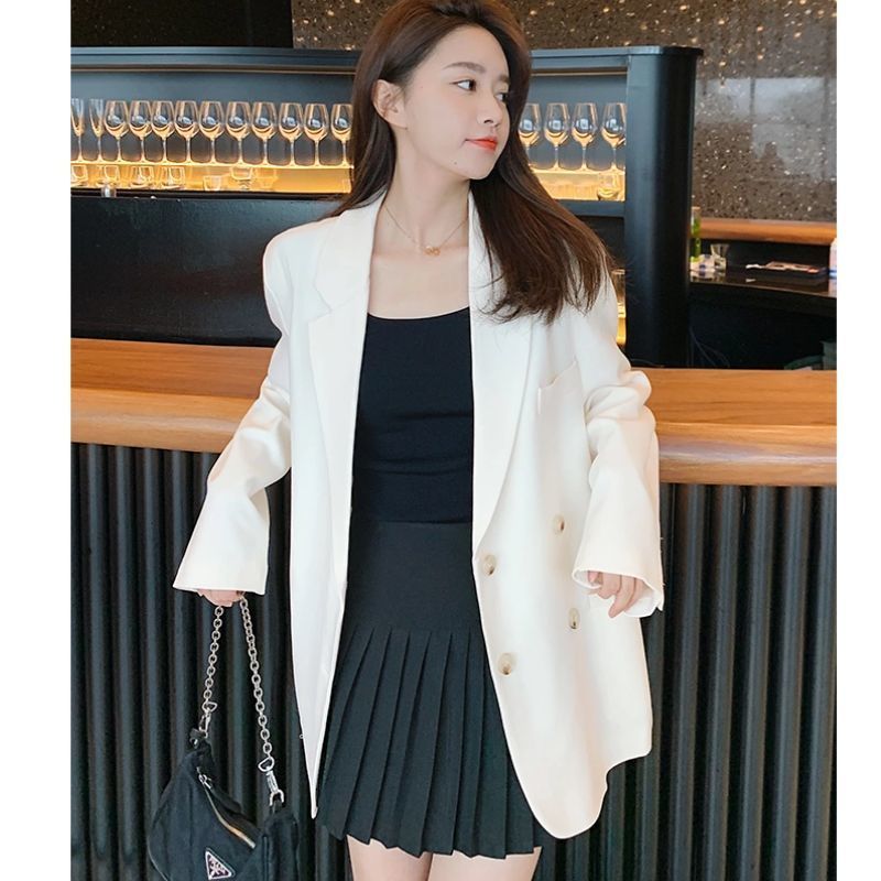 Off-white small suit jacket female  spring and autumn new double-breasted Korean style temperament loose casual suit jacket