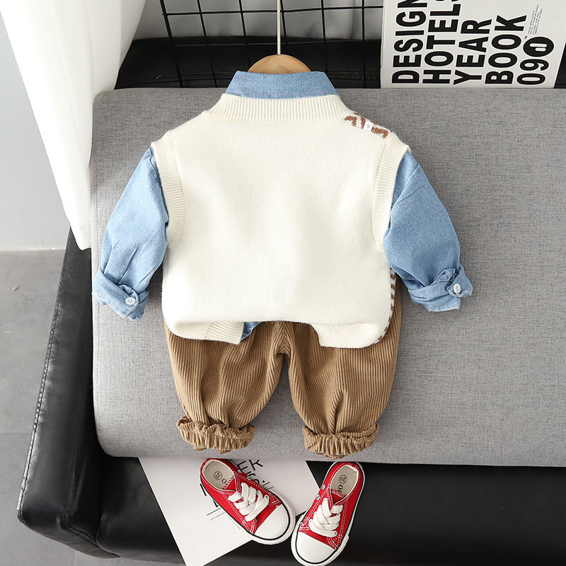 Boys baby autumn suit  new children's foreign style clothes spring and autumn children's sweater vest three-piece set