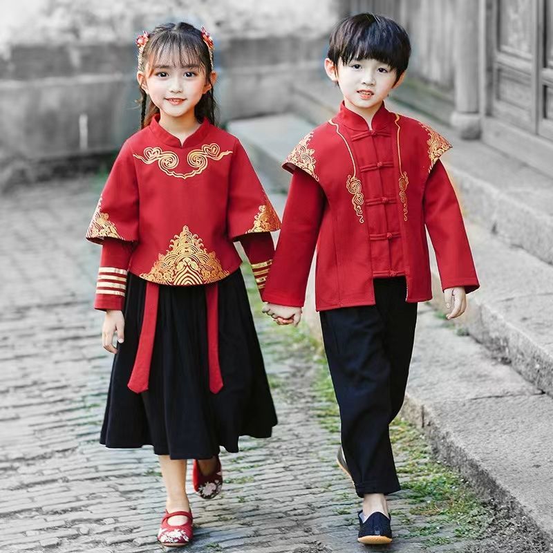 漢服男童中國風演出服女童國學服裝兒童小學生班服朗誦合唱表演服