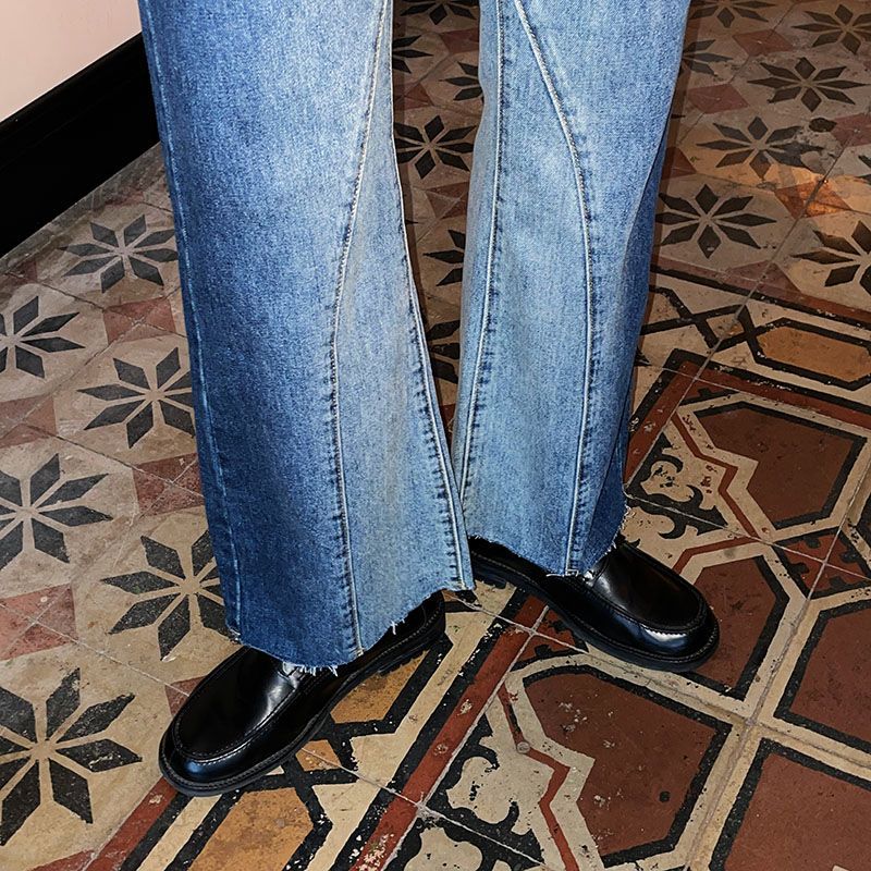 牛仔裤男士扎染拼接高级感撞色直筒裤时尚高街休闲宽松微喇叭长裤