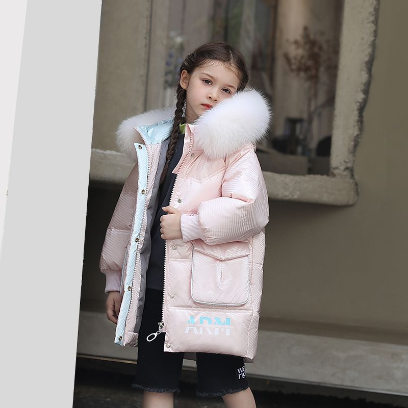 新款反季兒童羽絨服女童中長款2023新款洋氣冬季童裝免洗外套
