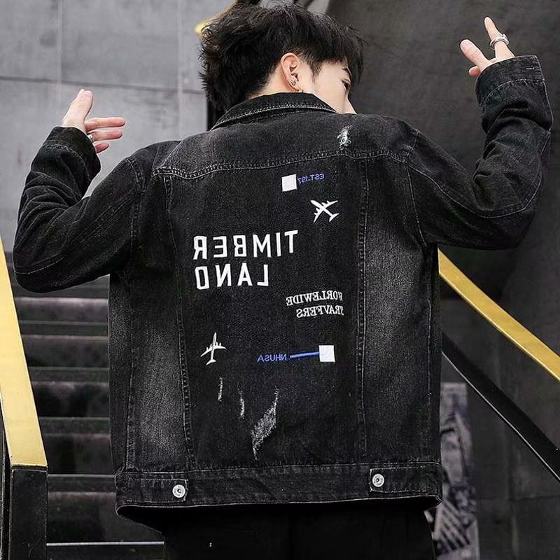 Denim jacket men's all-match Korean version trendy handsome denim clothing slim student jacket autumn social guy jacket